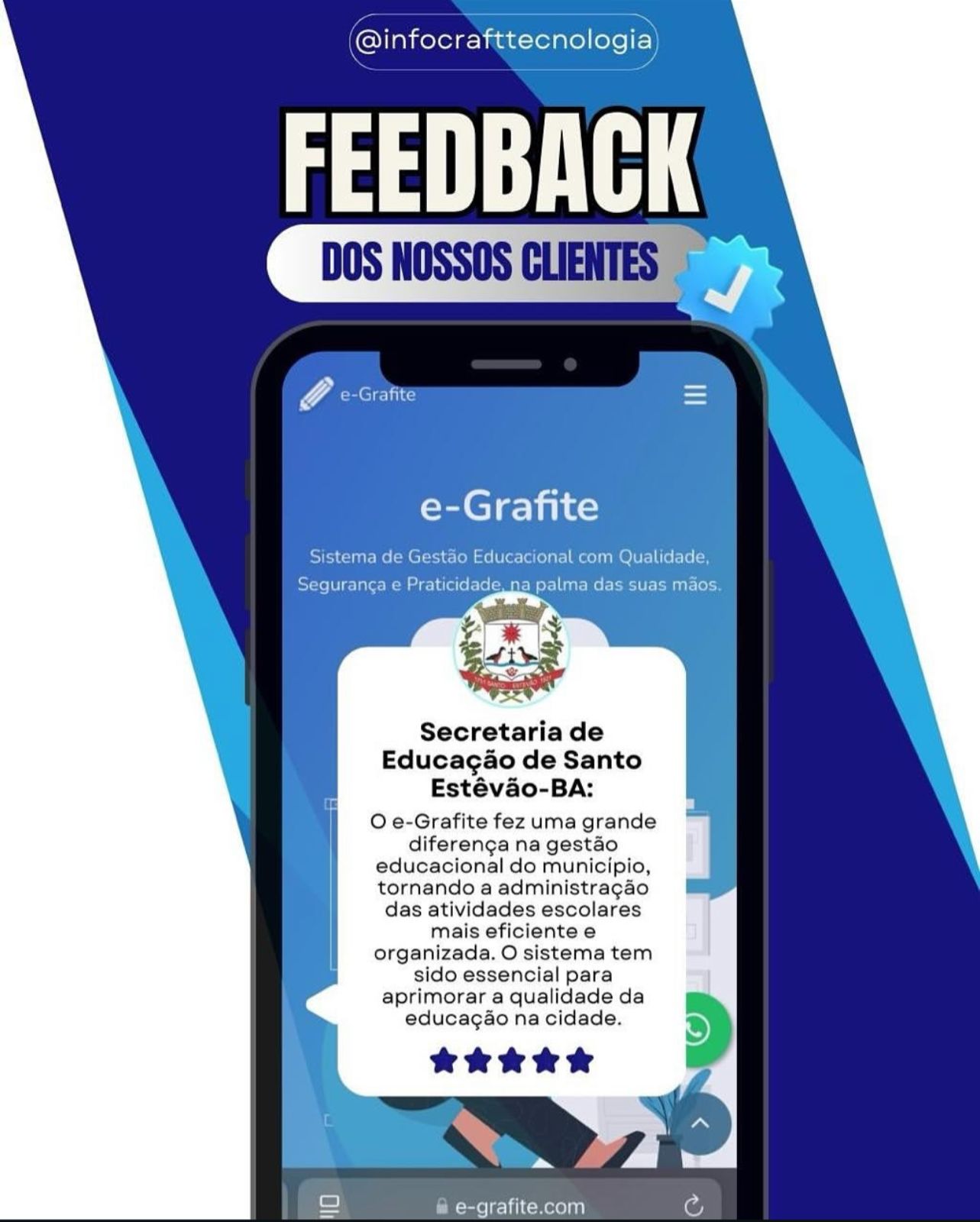 Feedback de cliente sobre o sistema de gestão escolar e-Grafite